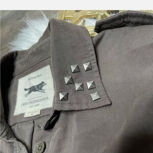 Brown Button Down Shirt with Classic Studded Collar